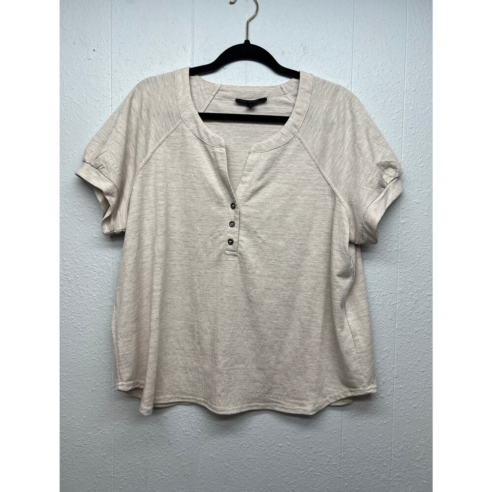 Jane & Delancey 1/4 Button Beige Top Womens XL Relaxed Neutral Capsule Wardrobe